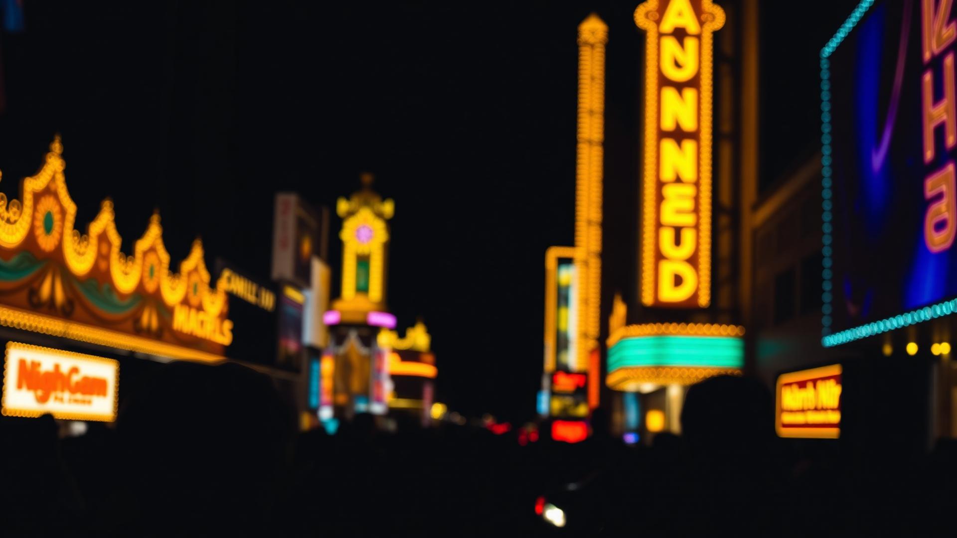 Neon marquee lights on the Las Vegas Strip at night